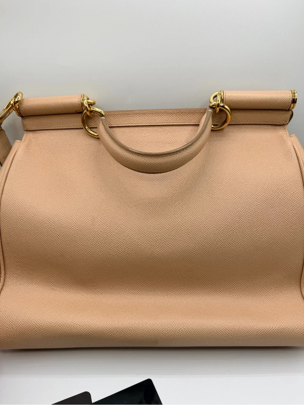 Dolce & Gabbana Pebbled Leather Top-Handle Bag in Nude